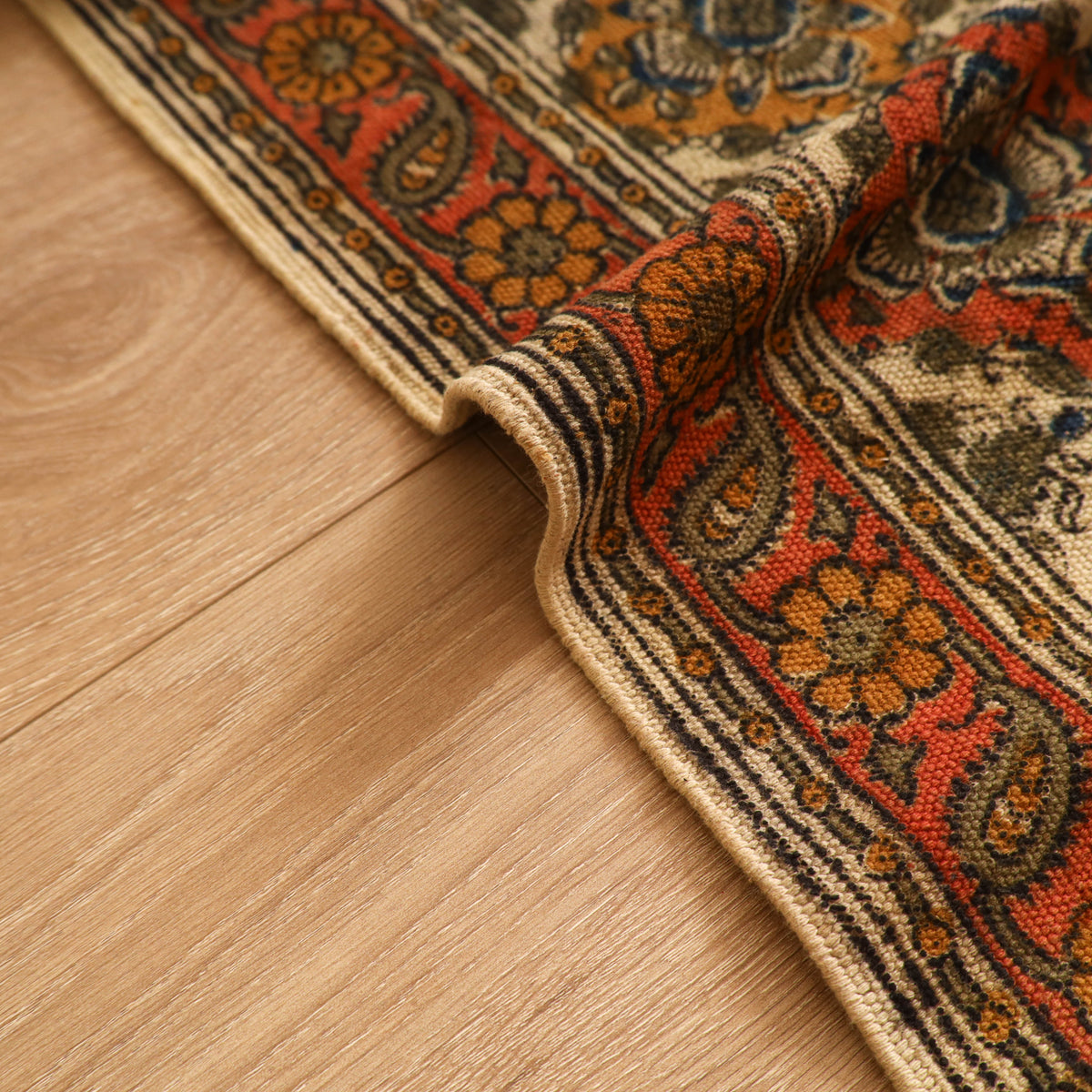 Warangal Handwoven Kalamkari Block Print Cotton Durrie / Carpet / Rug (4 x 6 Feet) 27