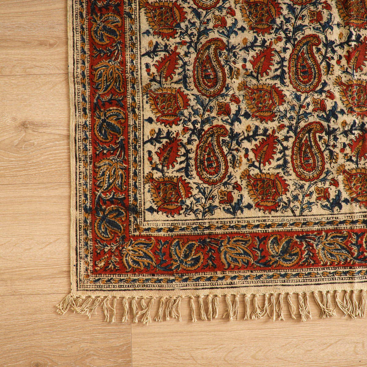Warangal Handwoven Kalamkari Block Print Cotton Durrie / Carpet / Rug (4 x 6 Feet) 28