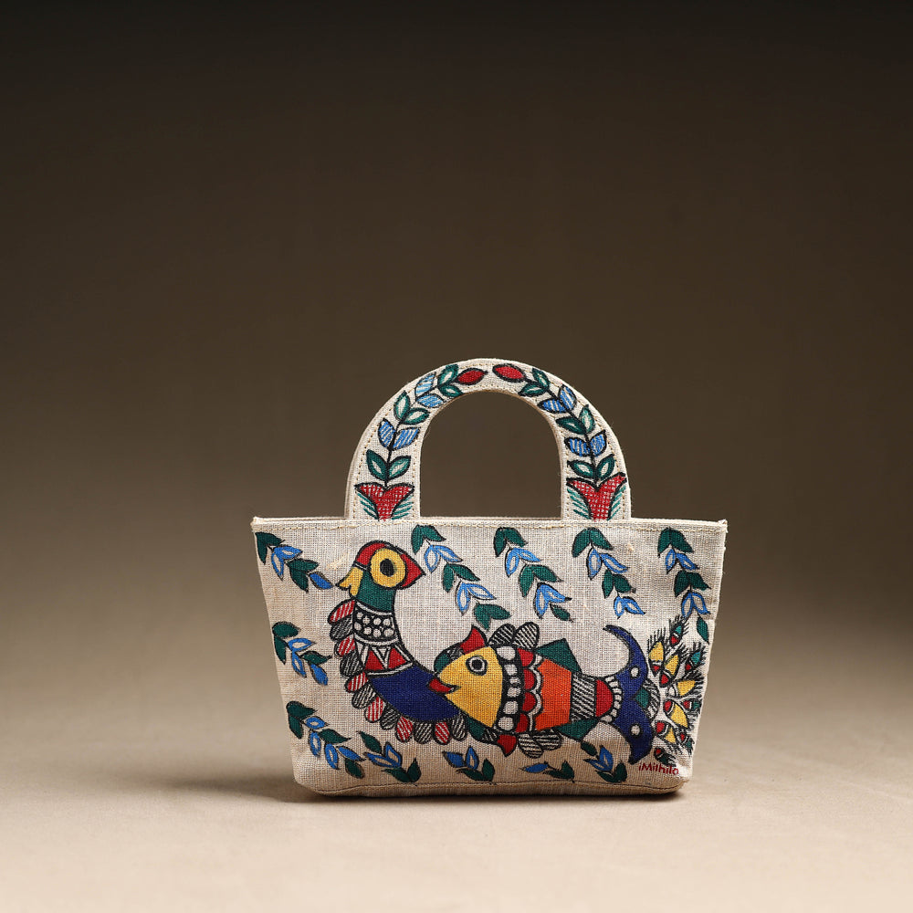 Madhubani Handpainted Jute Cotton Hand Bag