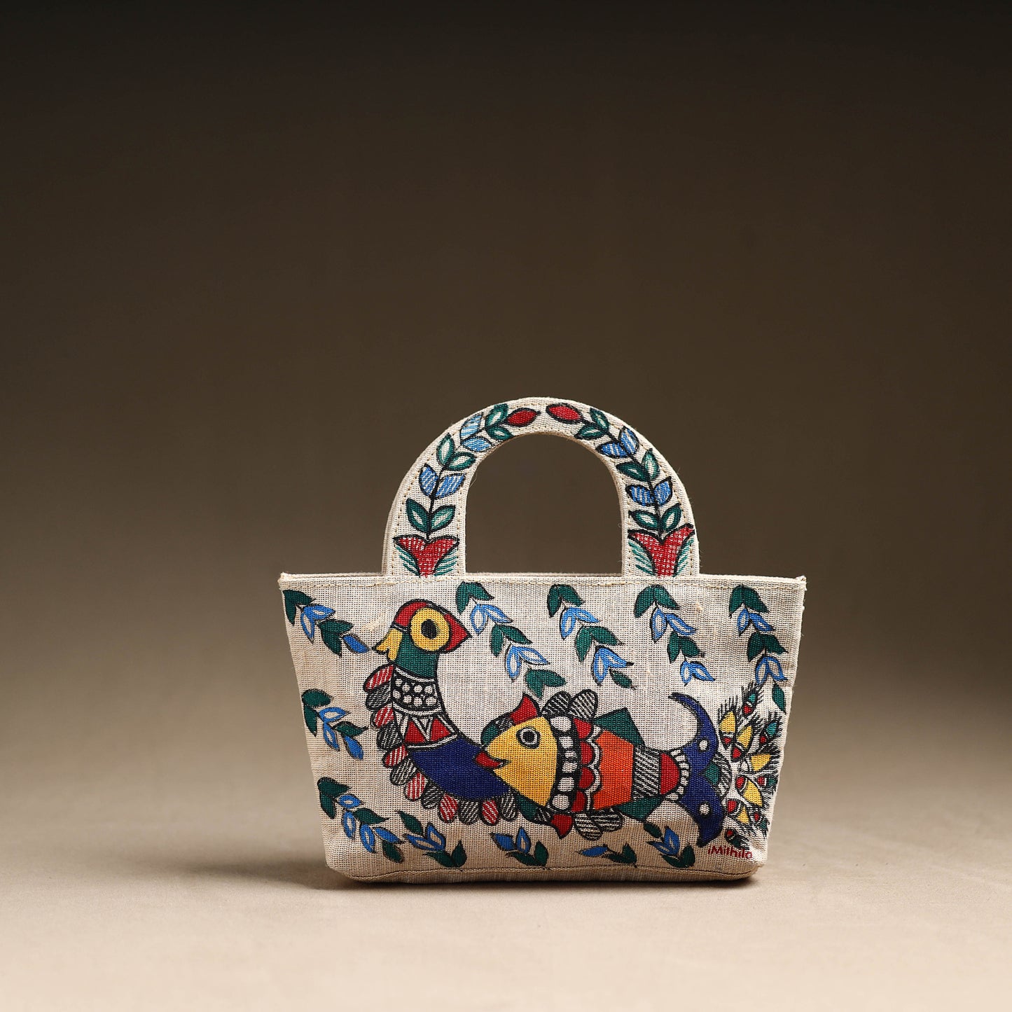 Madhubani Handpainted Jute Cotton Hand Bag