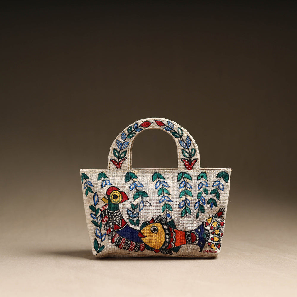 Madhubani Handpainted Jute Cotton Hand Bag