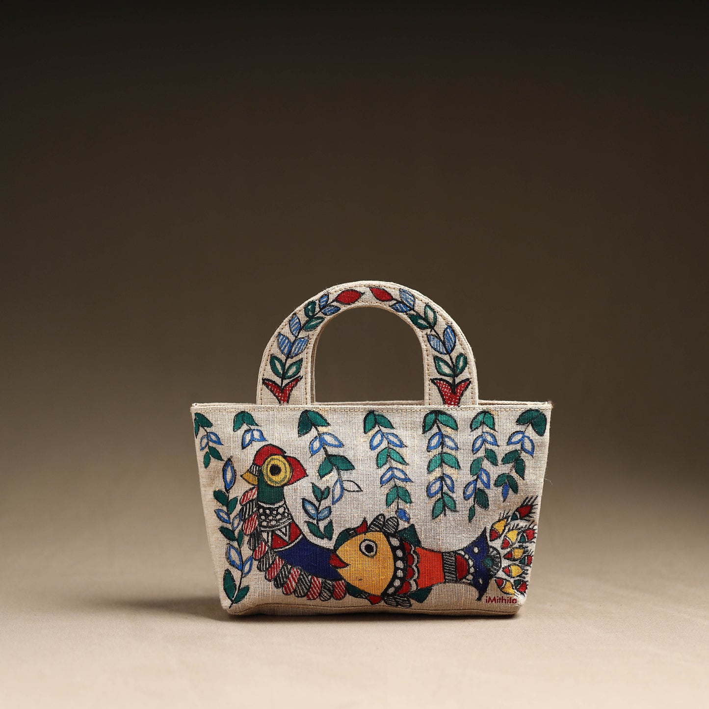 Madhubani Handpainted Jute Cotton Hand Bag