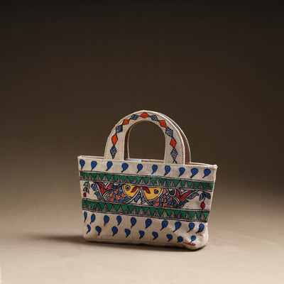 Madhubani Handpainted Jute Cotton Hand Bag 