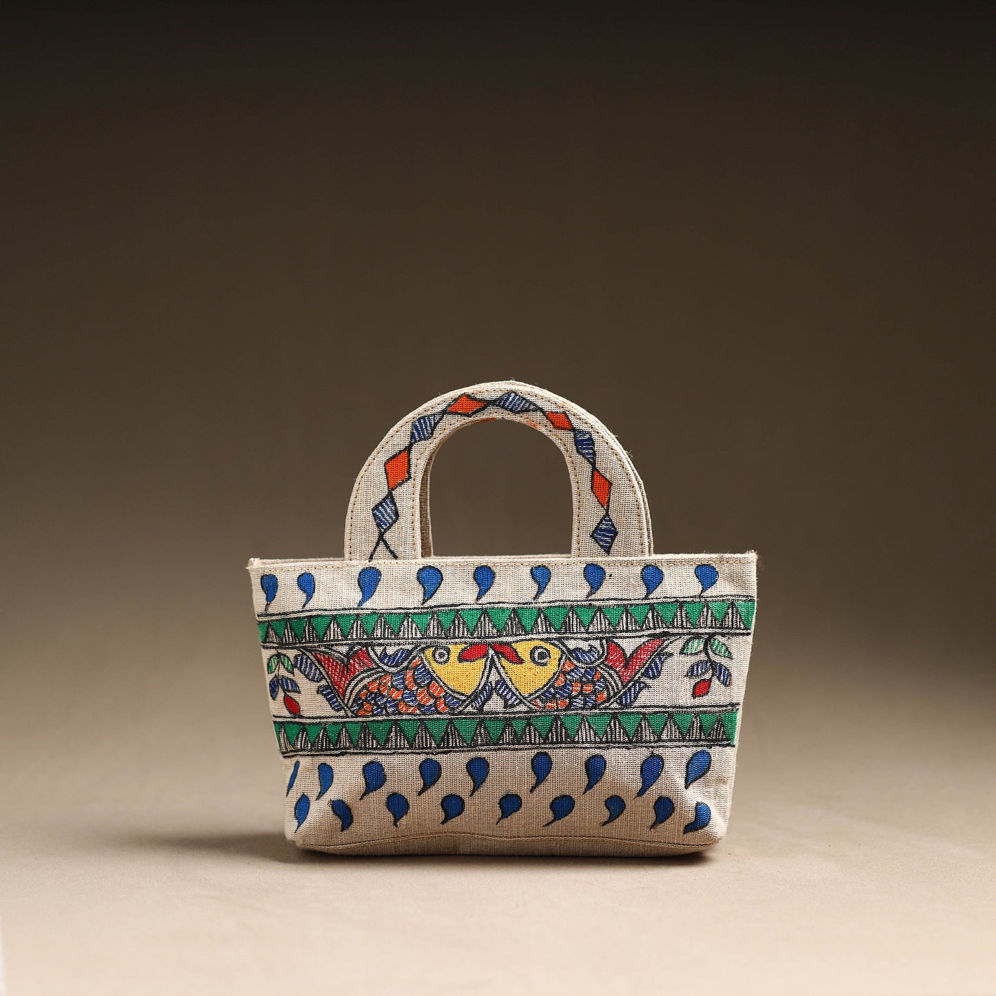 Madhubani Handpainted Jute Cotton Hand Bag 