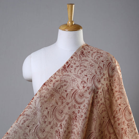 Beige - Pedana Block Printed Silk Kalamkari Fabric 05