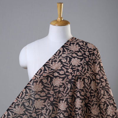 Black - Pedana Block Printed Silk Kalamkari Fabric 06