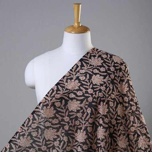 Black - Pedana Block Printed Silk Kalamkari Fabric 06