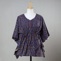 Blue - Bagru Block Printed Cotton Kaftan with Tie-Up Waist (Short)