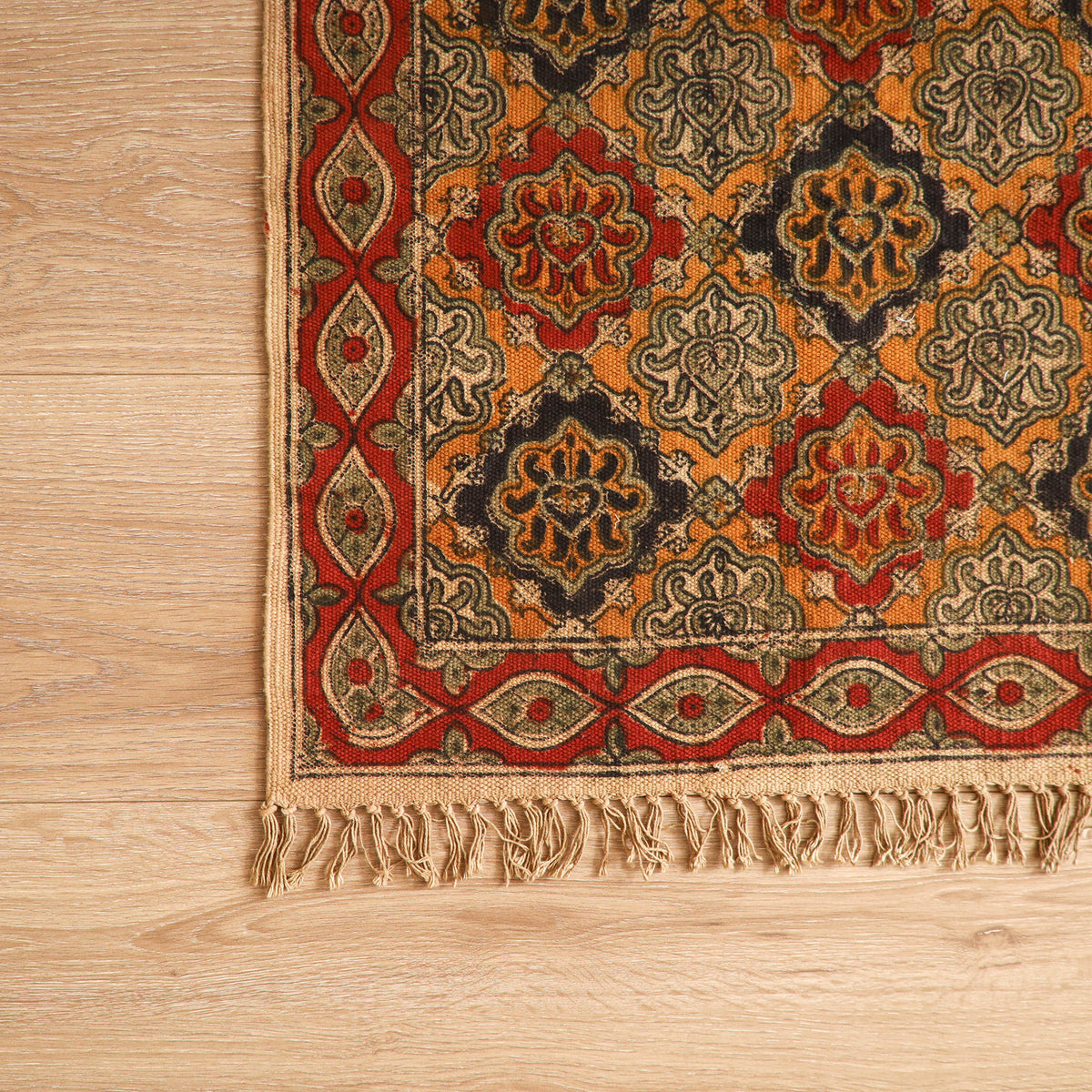 Warangal Handwoven Kalamkari Block Print Cotton Mat (2 x 2 Feet) 02