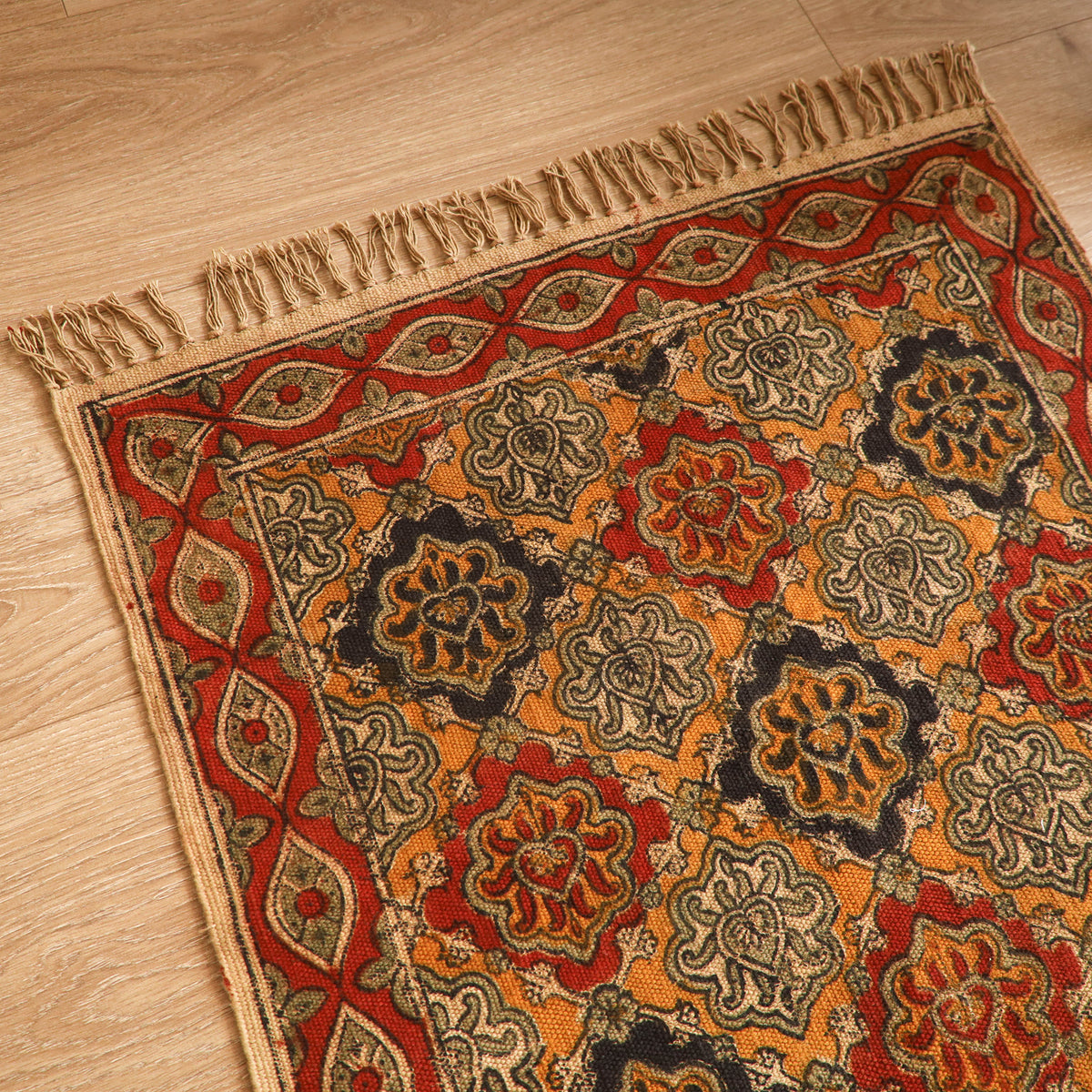 Warangal Handwoven Kalamkari Block Print Cotton Mat (2 x 2 Feet) 02
