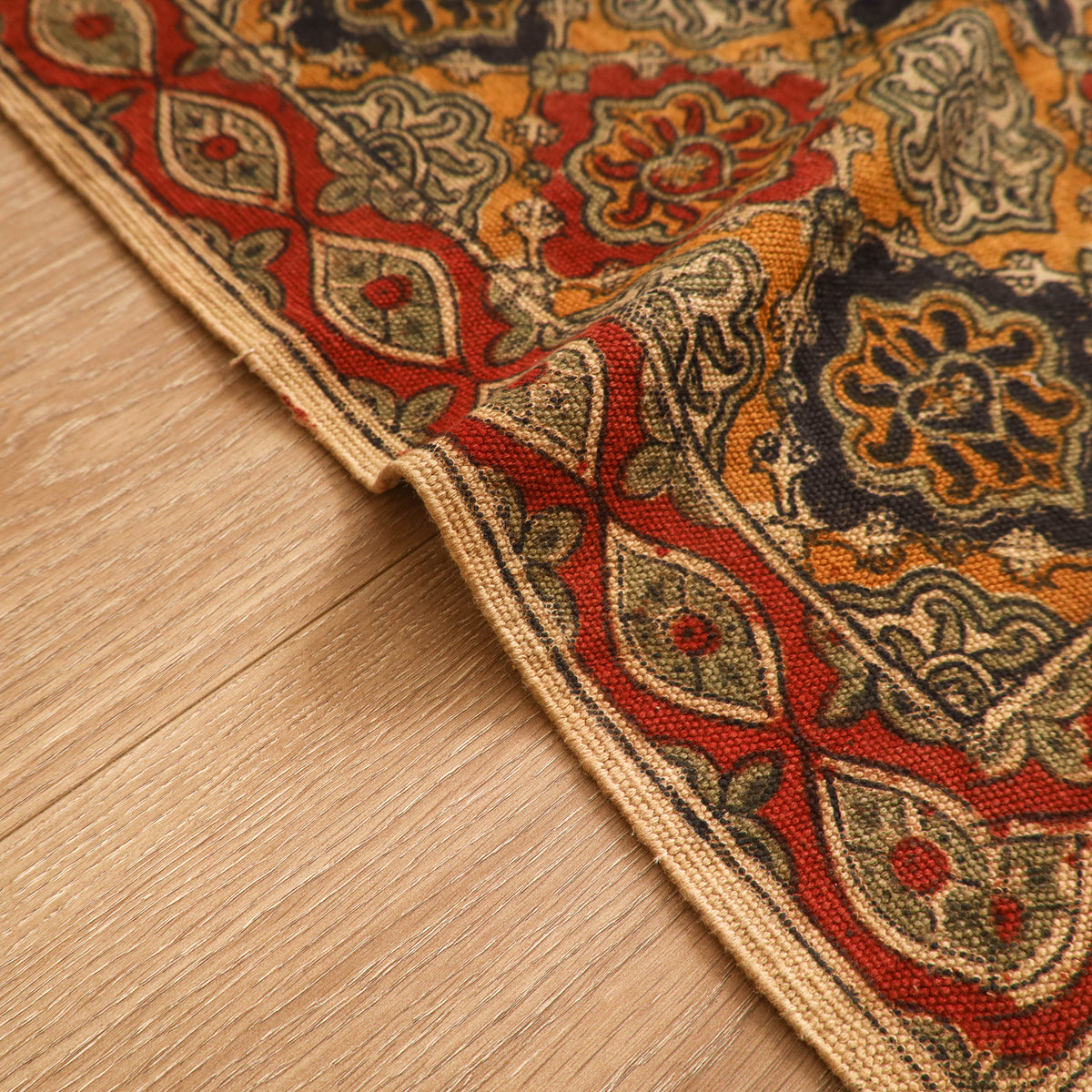 Warangal Handwoven Kalamkari Block Print Cotton Mat (2 x 2 Feet) 02