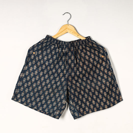 Blue - Ajrakh Block Printed Cotton Unisex Boxer/Shorts