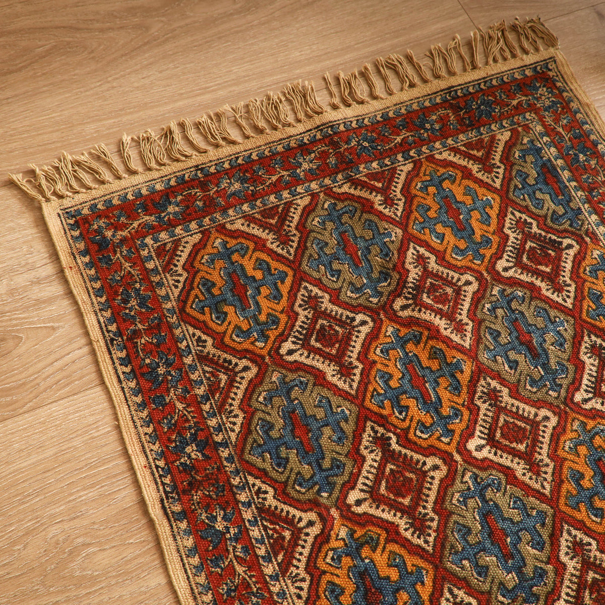 Warangal Handwoven Kalamkari Block Print Cotton Mat (2 x 2 Feet) 03