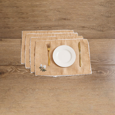 Hydrangea Hand Embroidered Jute Table Mat (Set of 4)