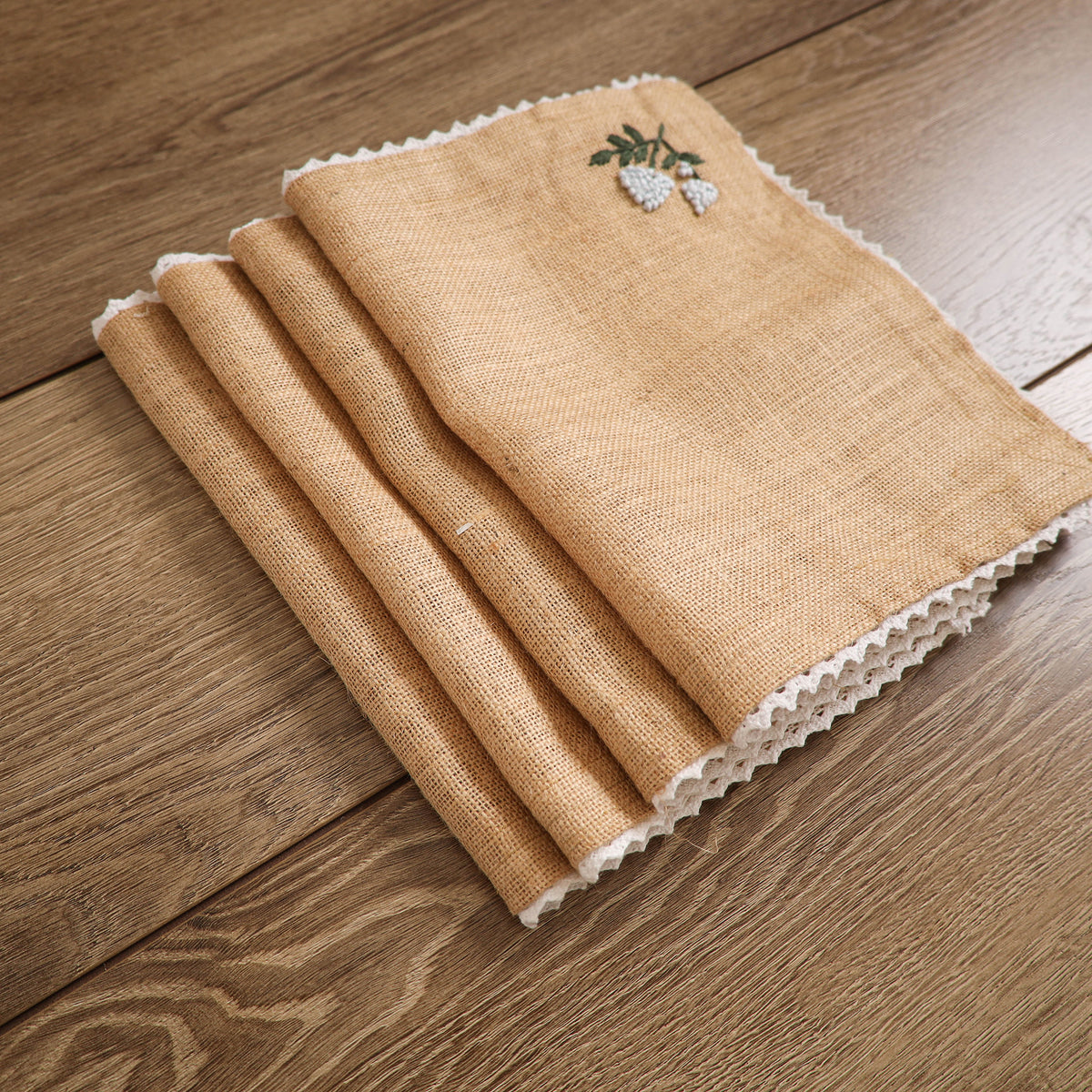 Hydrangea Hand Embroidered Jute Table Mat (Set of 4)