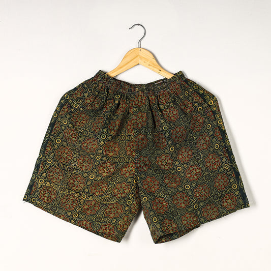 Green - Ajrakh Block Printed Cotton Unisex Boxer/Shorts