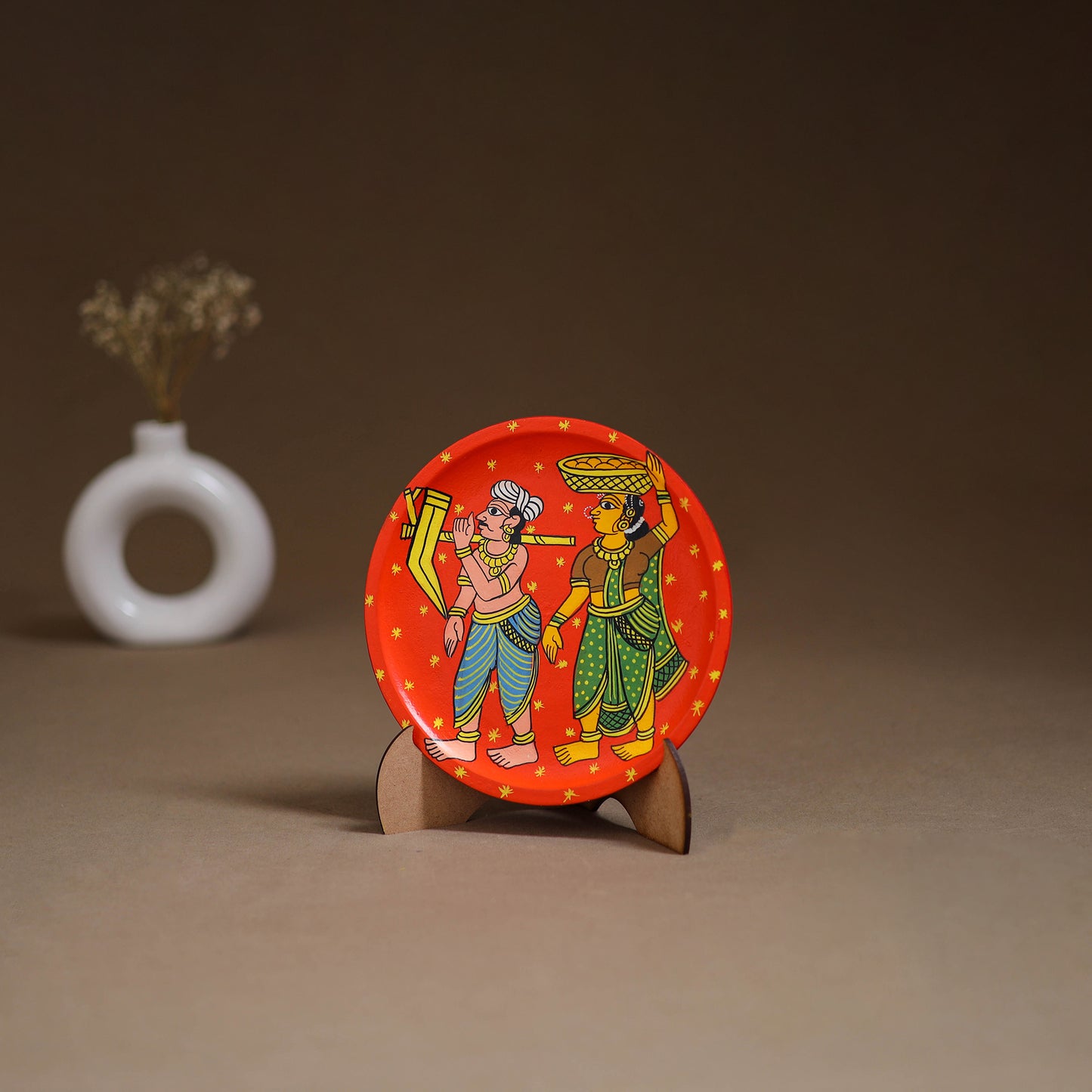 Cheriyal Handpainted Wooden Wall Plate with Stand 66