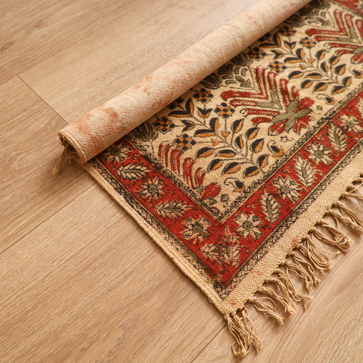 Warangal Handwoven Kalamkari Block Print Cotton Mat (2 x 2 Feet) 04