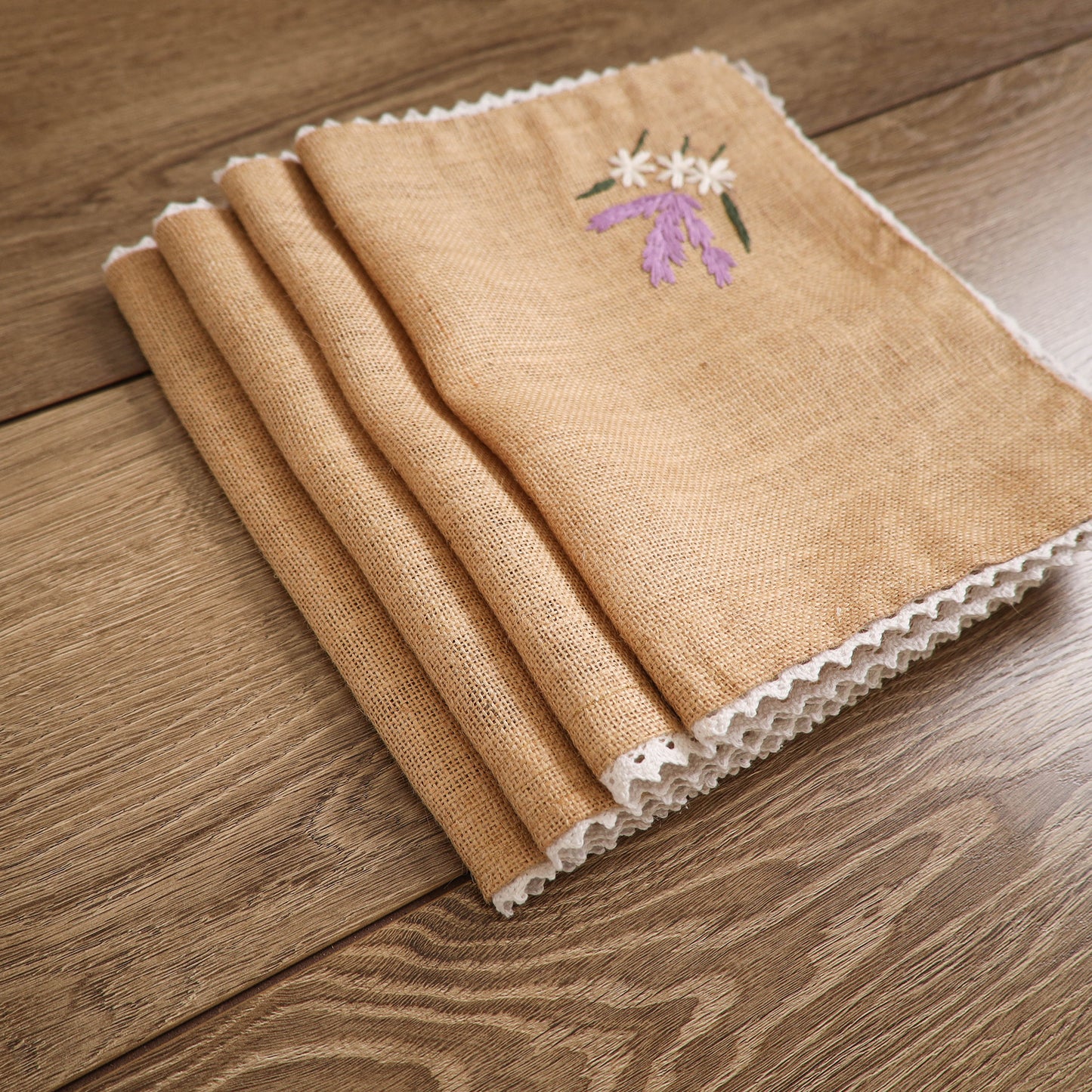 Lavender Hand Embroidered Jute Table Mat (Set of 4)