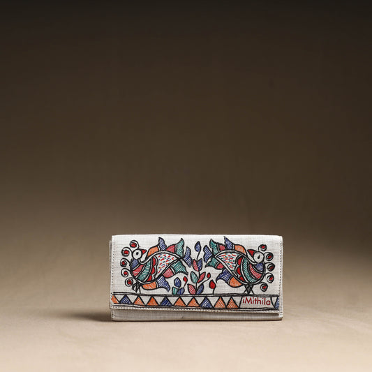 White - Madhubani Handpainted Cotton Clutch 08