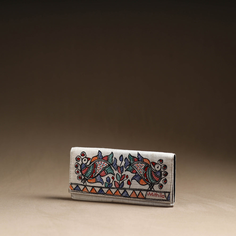 White - Madhubani Handpainted Cotton Clutch 08