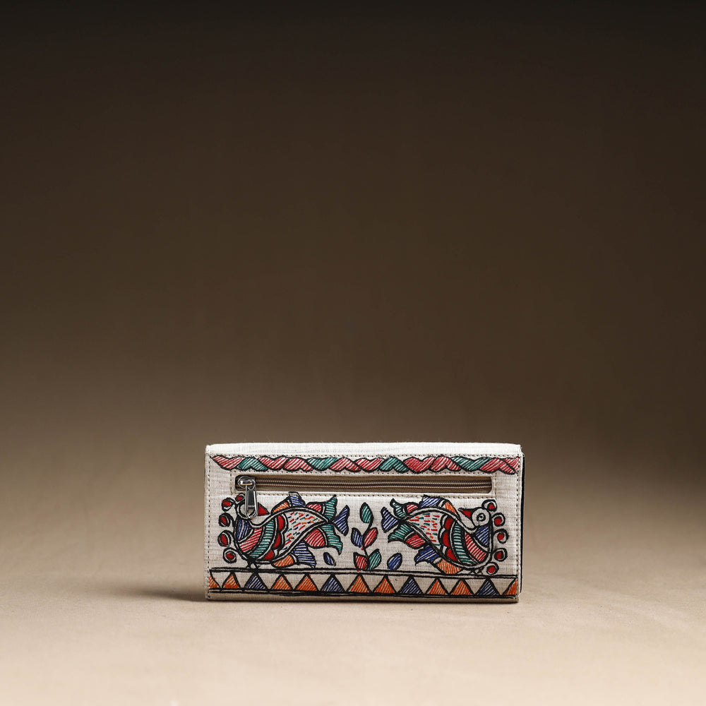 White - Madhubani Handpainted Cotton Clutch 08