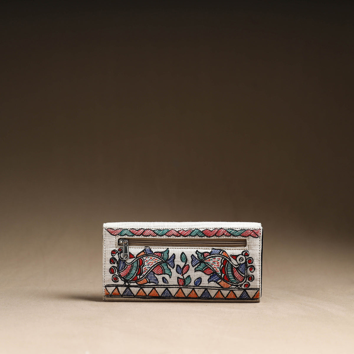 White - Madhubani Handpainted Cotton Clutch 08