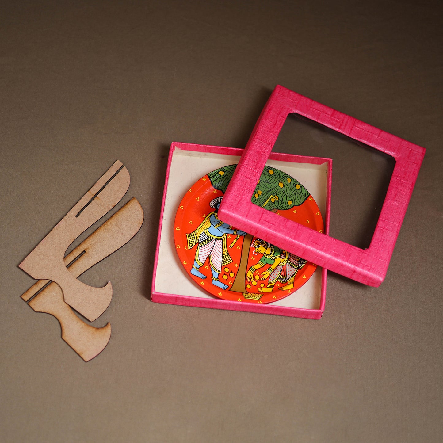 Cheriyal Handpainted Wooden Wall Plate with Stand 68