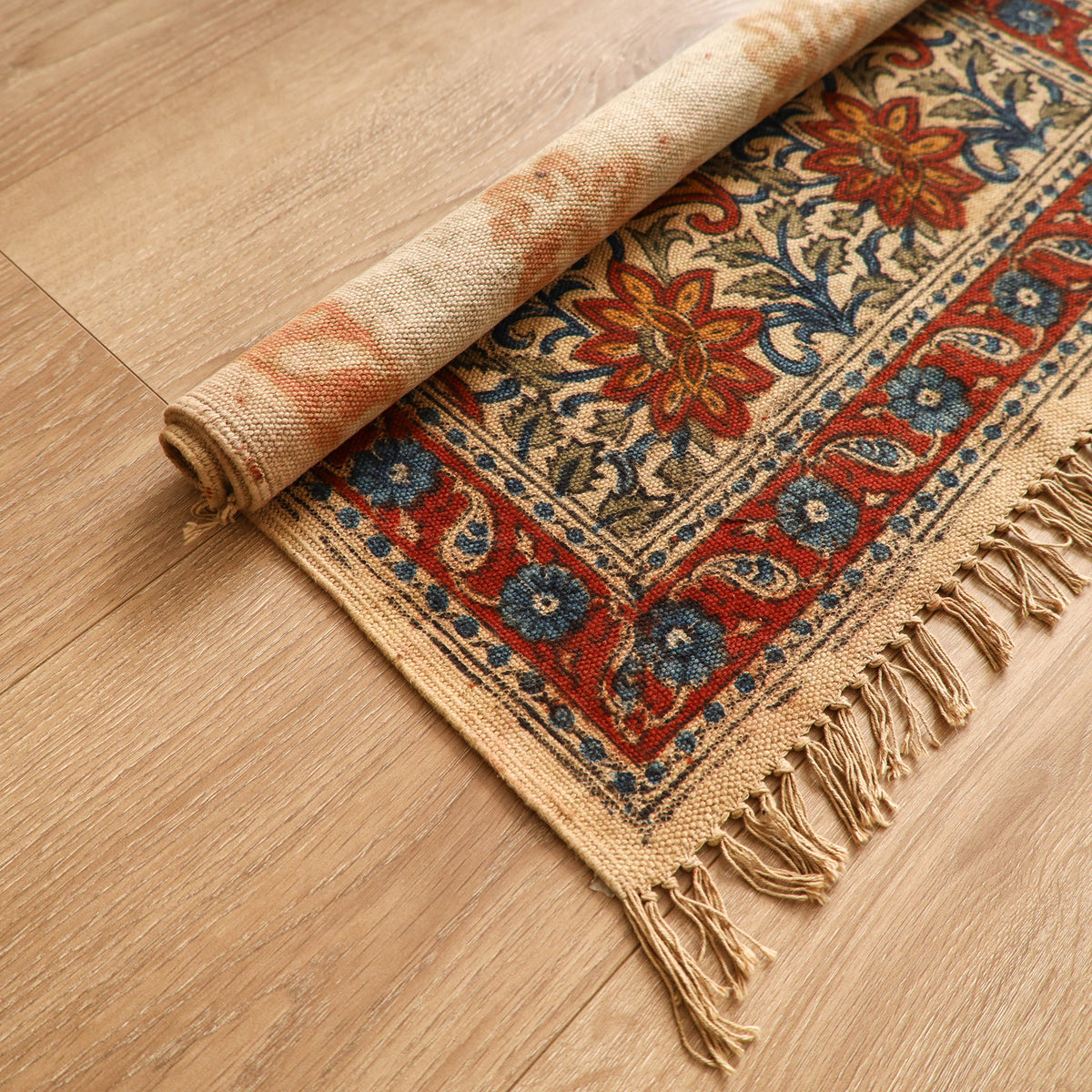 Warangal Handwoven Kalamkari Block Print Cotton Mat (2 x 2 Feet) 06