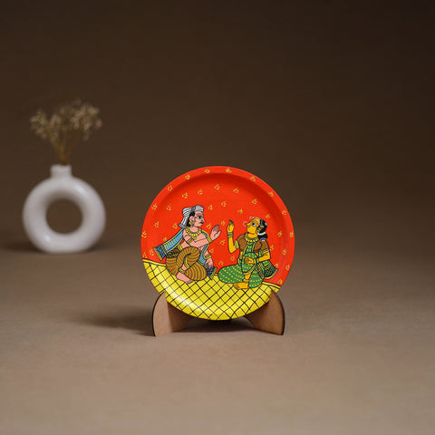 Cheriyal Handpainted Wooden Wall Plate with Stand 69