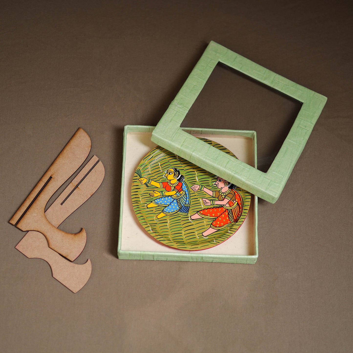 Cheriyal Handpainted Wooden Wall Plate with Stand 70