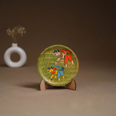 Cheriyal Handpainted Wooden Wall Plate with Stand 70