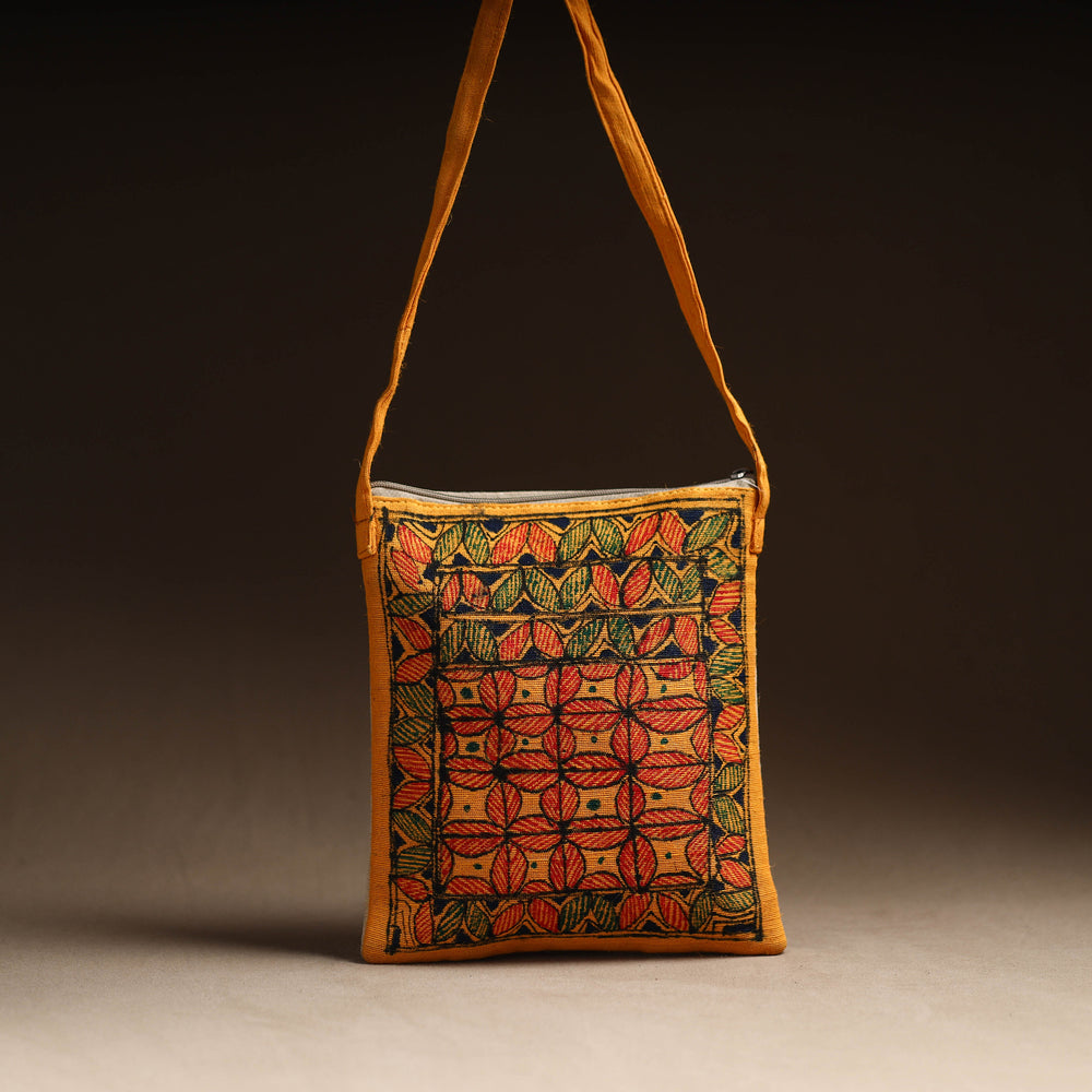 Multicolor - Madhubani Handpainted Jute Cotton Sling Bag 55