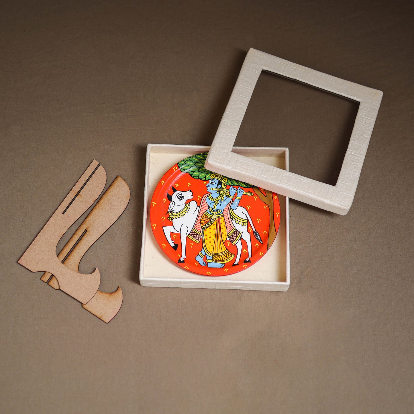 Cheriyal Handpainted Wooden Wall Plate with Stand 74