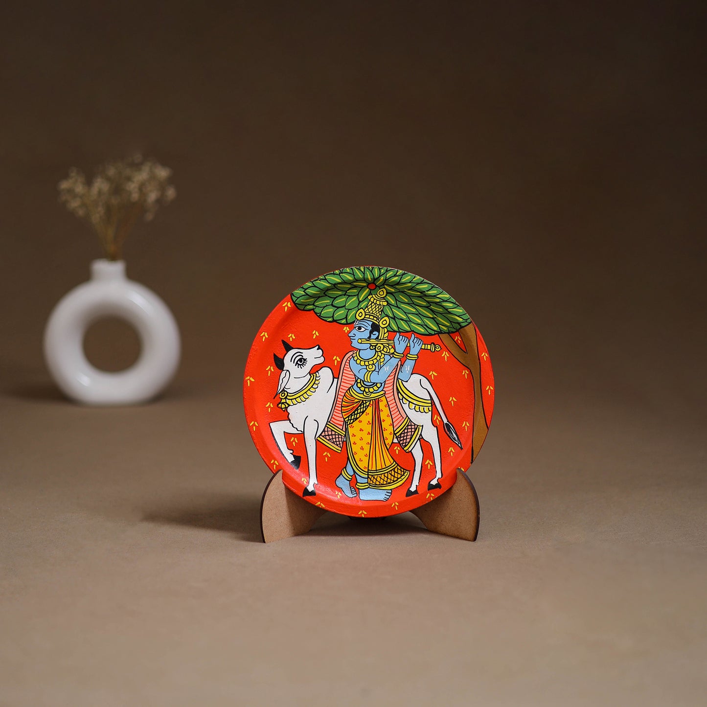 Cheriyal Handpainted Wooden Wall Plate with Stand 74