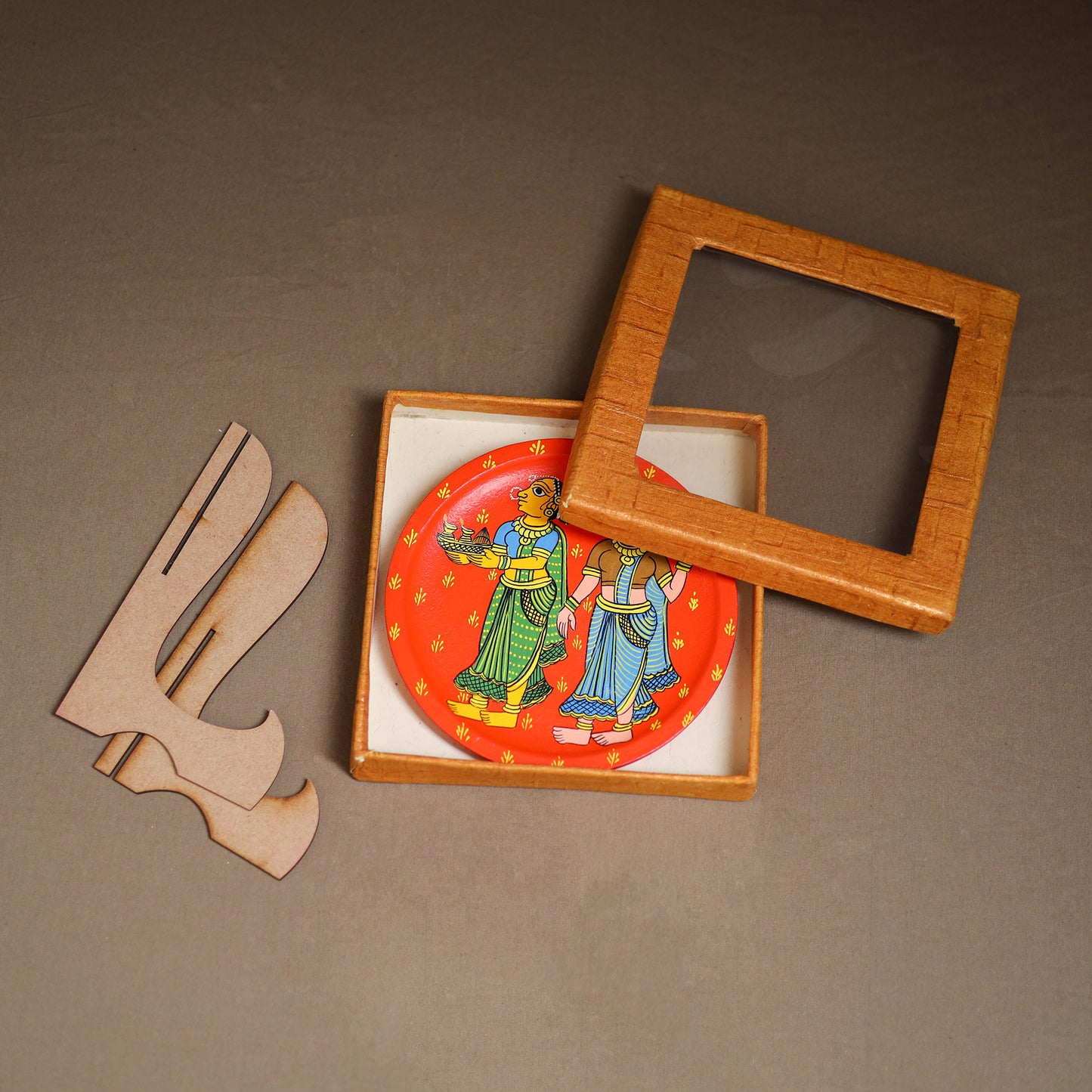 Cheriyal Handpainted Wooden Wall Plate with Stand 72