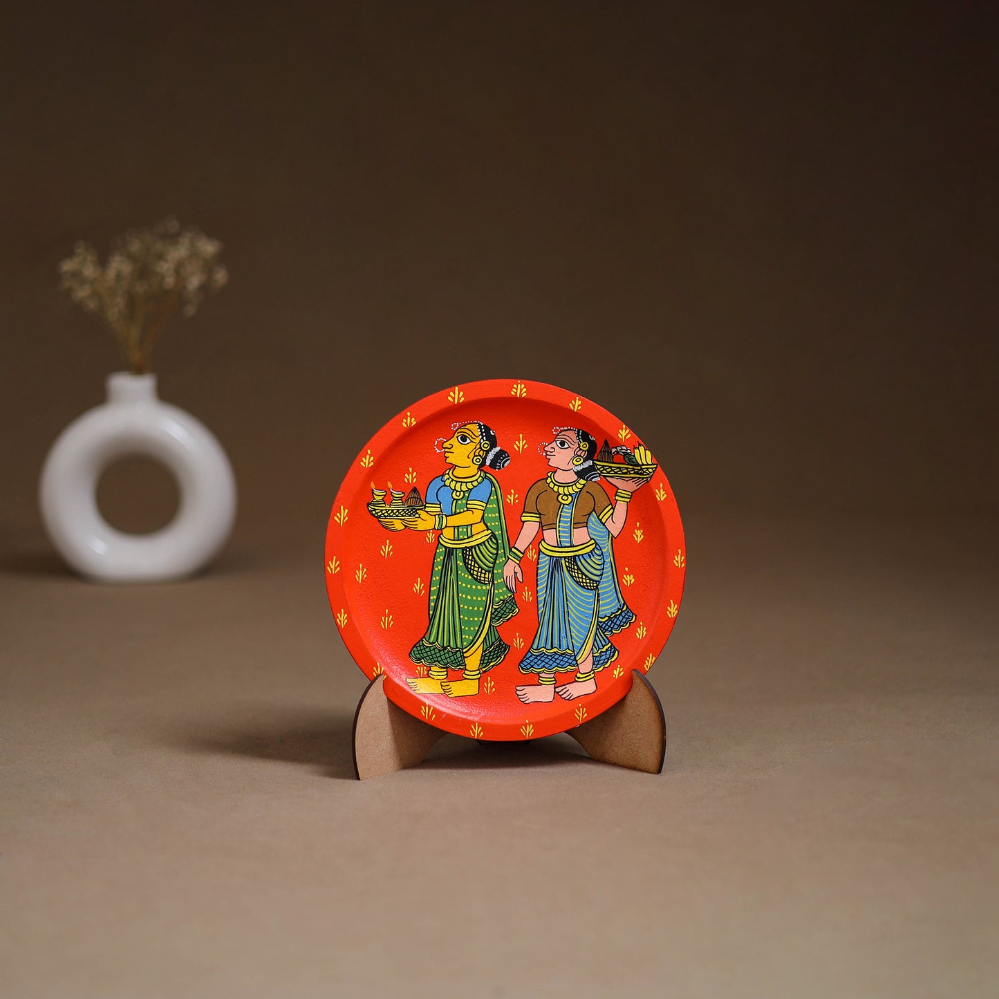 Cheriyal Handpainted Wooden Wall Plate with Stand 72