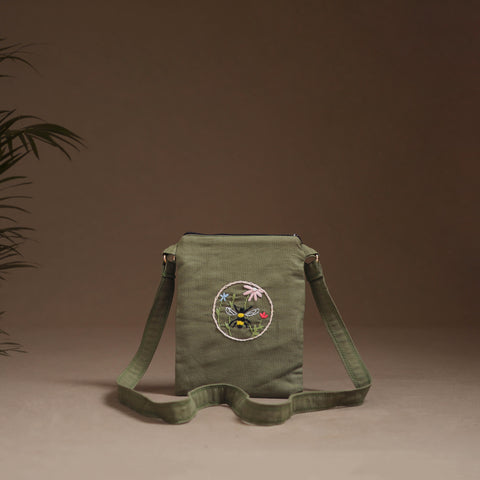 Bee with Flower Hand Embroidered Sling Bag