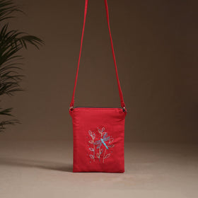 Dragonfly with Leaves Hand Embroidered Sling Bag