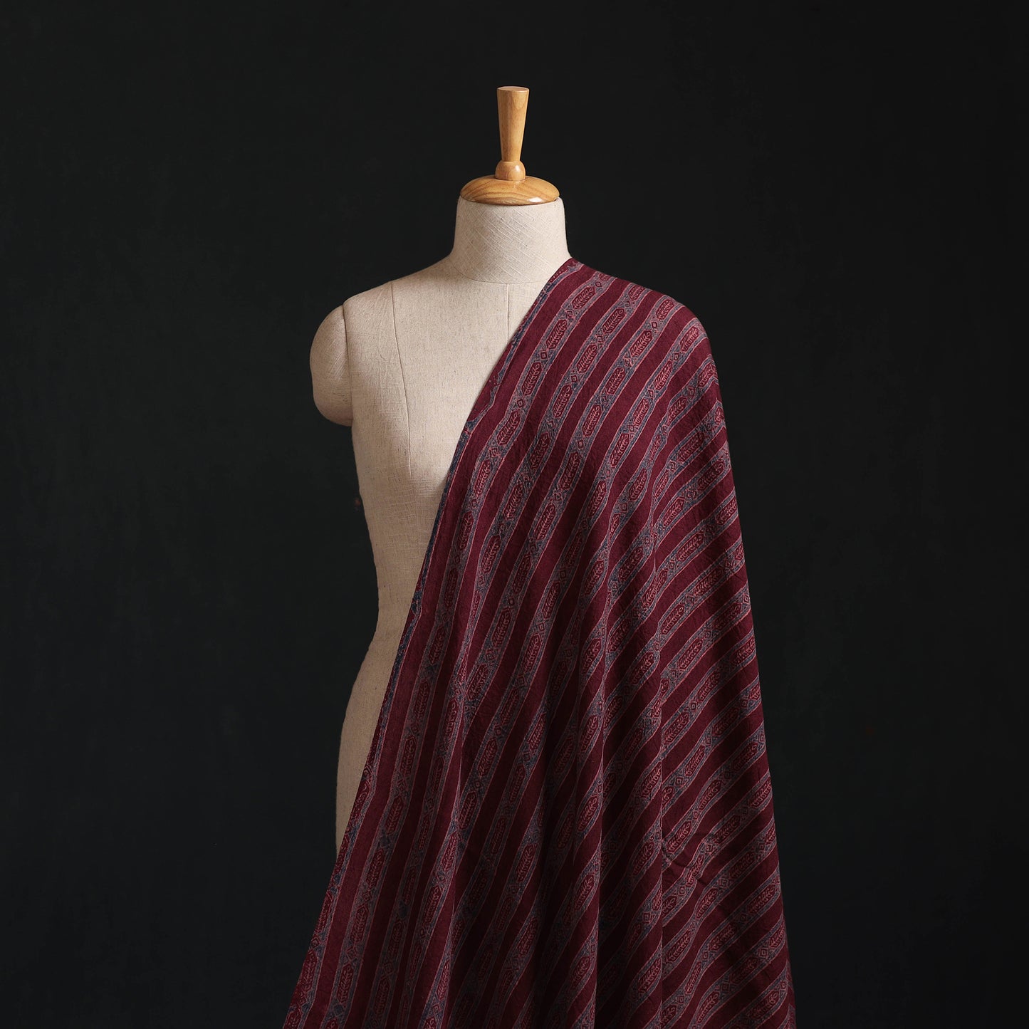 Ajrakh Hand Block Print Merino Wool Handloom Natural Dyed Fabric 09