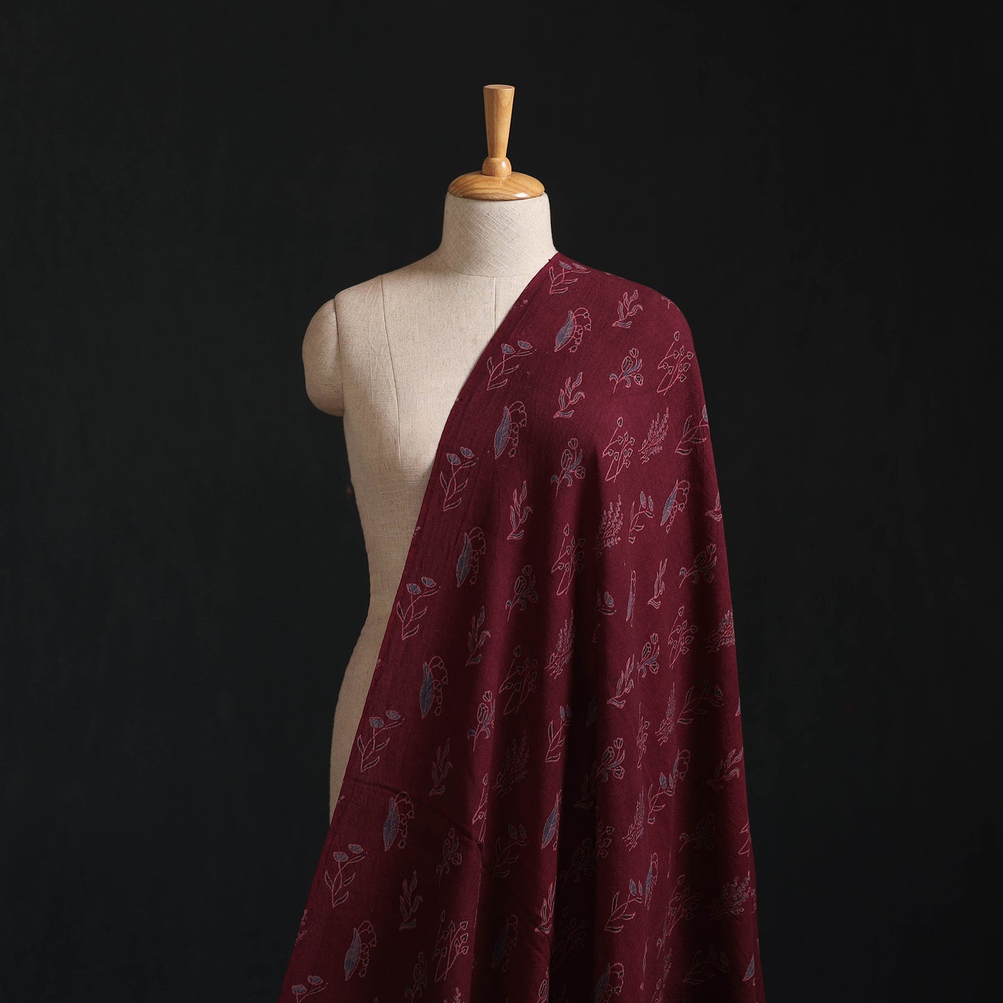 Ajrakh Hand Block Print Merino Wool Handloom Natural Dyed Fabric 08