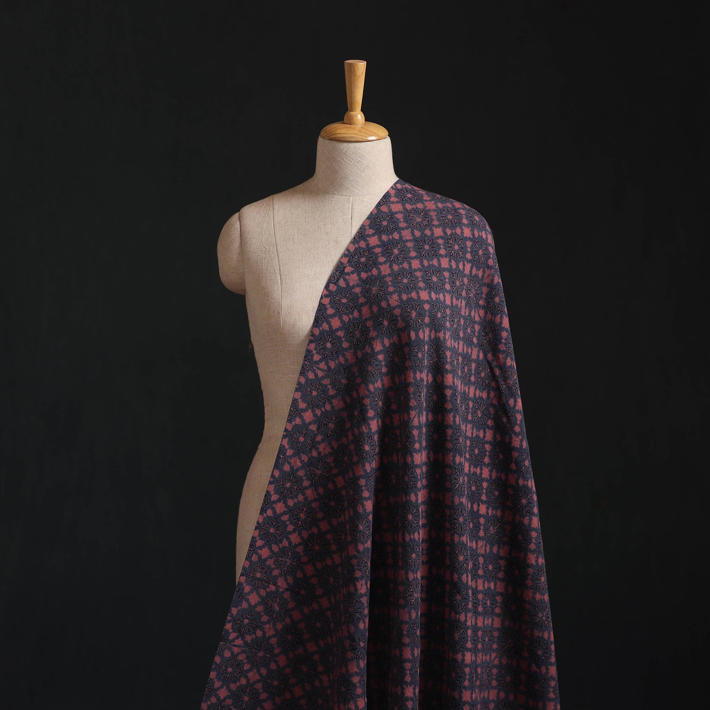 Ajrakh Hand Block Print Merino Wool Handloom Natural Dyed Fabric 07