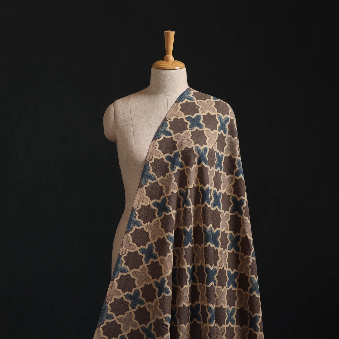 Ajrakh Hand Block Print Merino Wool Handloom Natural Dyed Fabric 05