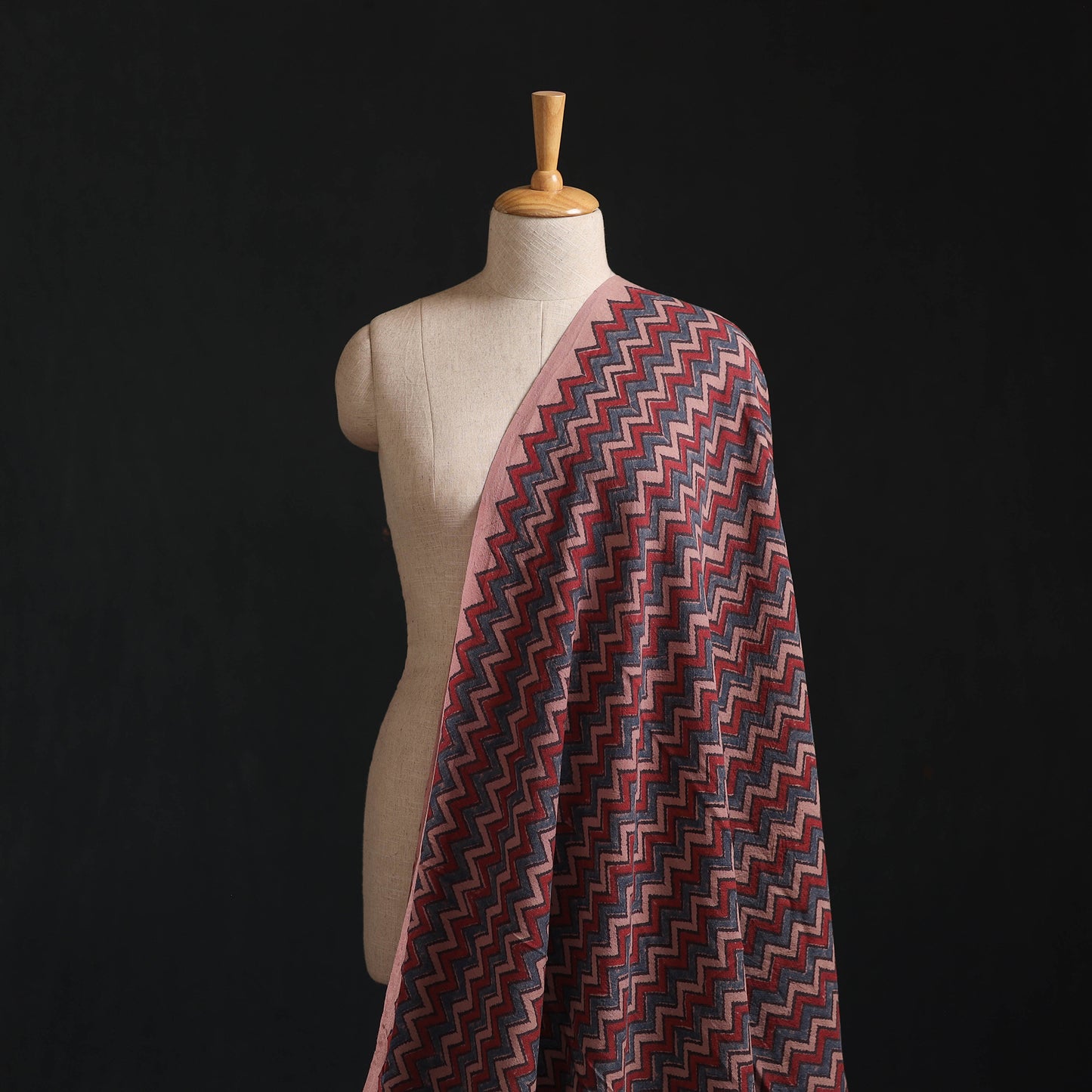 Ajrakh Hand Block Print Merino Wool Handloom Natural Dyed Fabric 03