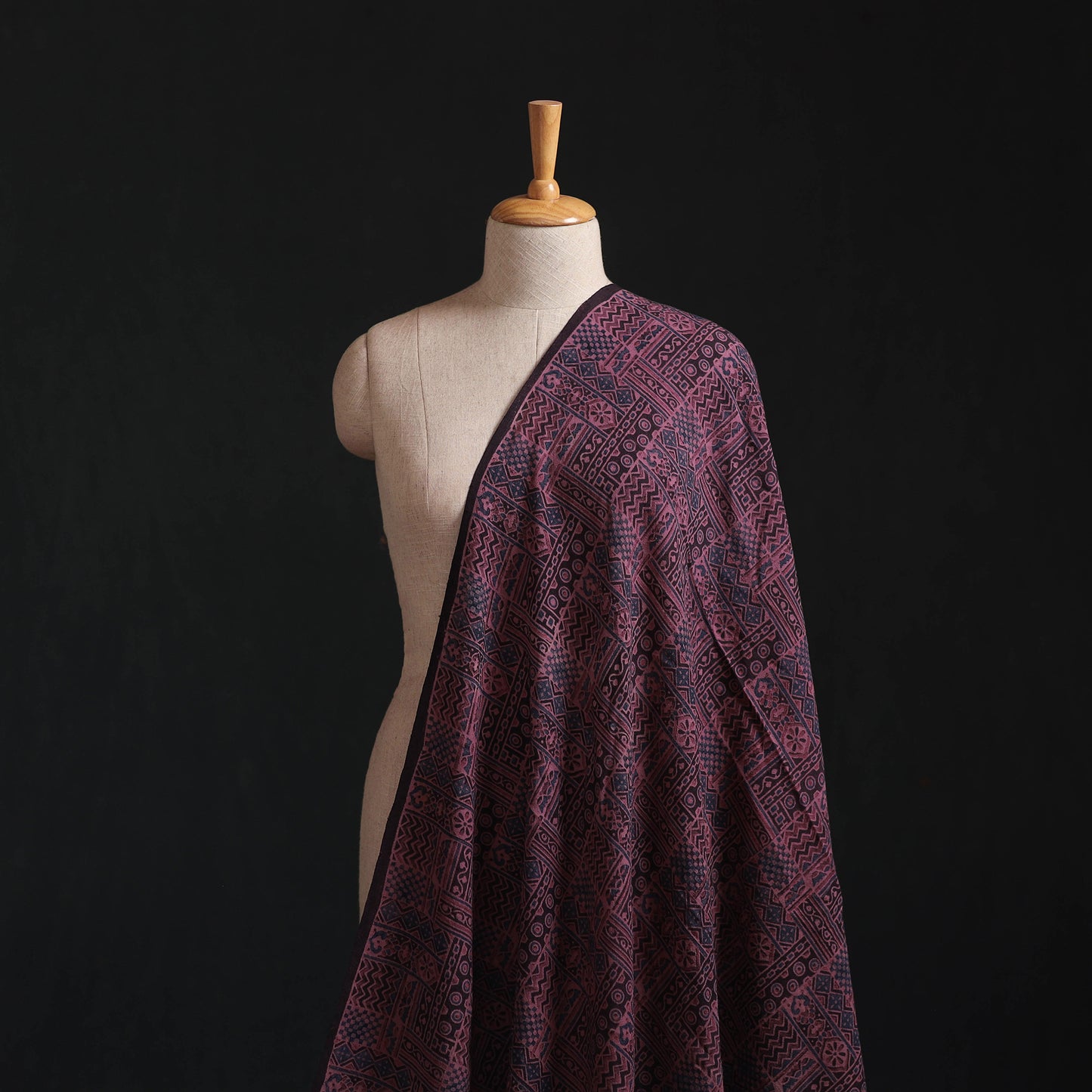 Ajrakh Hand Block Print Merino Wool Handloom Natural Dyed Fabric 01