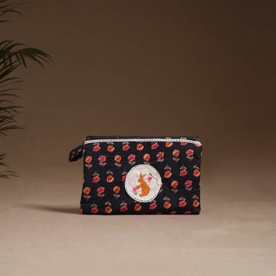 Flower with Bunny Hand Embroidered Printed Quilted Utility Pouch