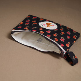 Flower with Bunny Hand Embroidered Printed Quilted Utility Pouch