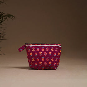 Flower with Cat Hand Embroidered Printed Quilted Utility Pouch