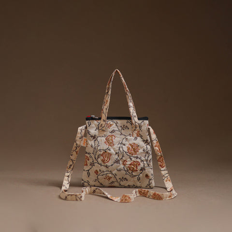 Beige - Handcrafted Quilted Sling Bag 09