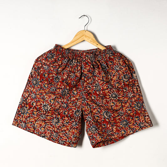 Red - Kalamkari Block Printed Cotton Unisex Boxer/Shorts